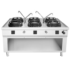 Gas Wok - Herd Insel - 90 kW - 6 Brenner - inkl. 4 Wasserhähnen