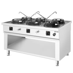 Gas Wok - Herd Insel - 90 kW - 6 Brenner - inkl. 4 Wasserhähnen