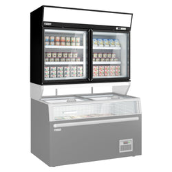 Supermarketowa witryna mroźnicza naścienna – 1450 mm – 232 litry – z 2 drzwiami i 2 półkami – czarna