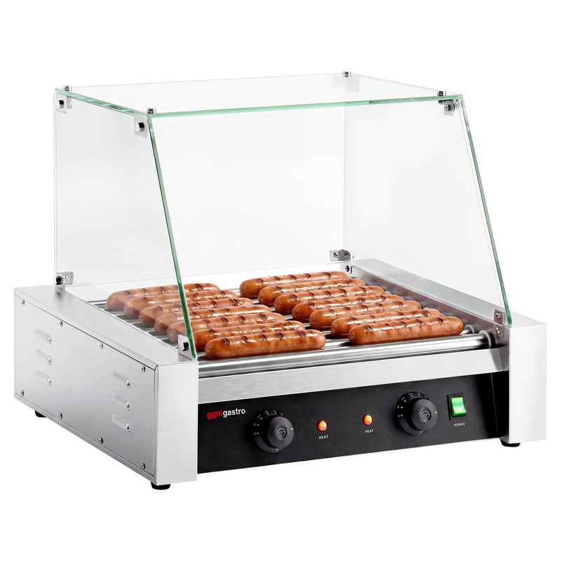 Grill do kiełbasek i hot dogów – z 11 rolkami i nadstawką szklaną