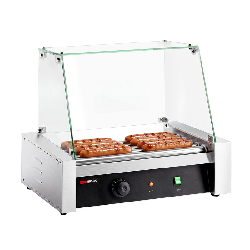 Grill do kiełbasek i hot dogów – z 5 rolkami i nadstawką szklaną
