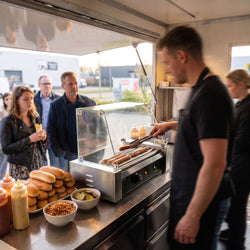 Grill do kiełbasek i hot dogów – z 5 rolkami i nadstawką szklaną