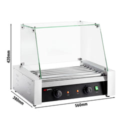 Grill do hot dogów - 7 rolek & z osłoną ze szkła hartowanego