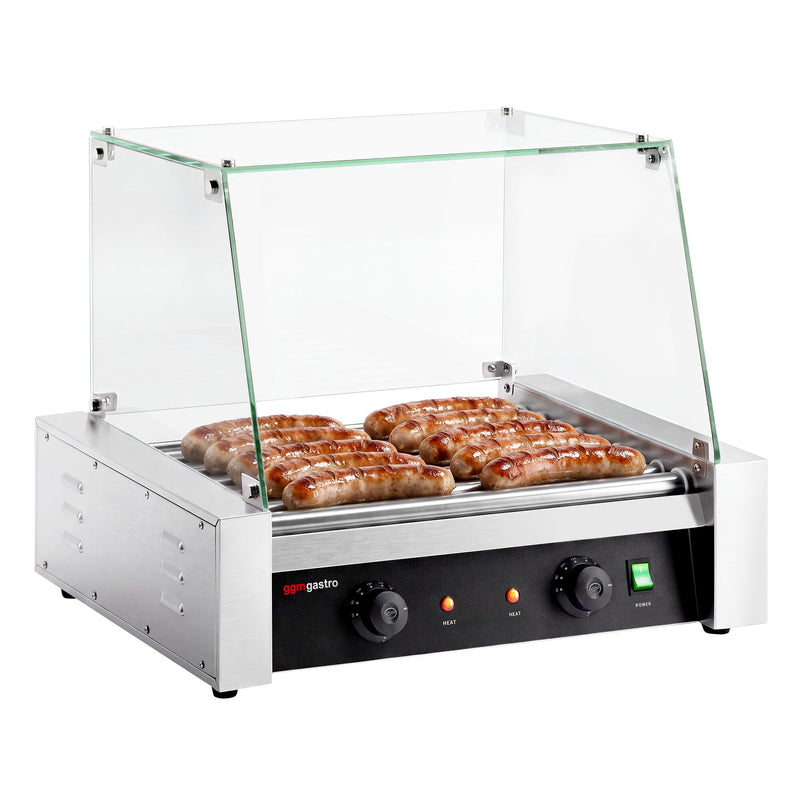 Grill do kiełbasek i hot dogów – z 9 rolkami i nadstawką szklaną