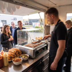 Grill do kiełbasek i hot dogów – z 9 rolkami i nadstawką szklaną