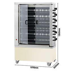 Elektryczny grill do kurczaków – płyta ceramiczna – 28,8 kW – z 11 rożnami, mieszczącymi do 66 kurczaków