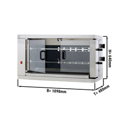 Elektryczny grill do kurczaków – płyta ceramiczna – 9,6 kW – z 2 rożnami, mieszczący do 12 kurczaków