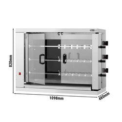 Elektryczny grill do kurczaków – płyta ceramiczna – 14,4 kW – z 3 rożnami, mieszczącymi do 18 kurczaków