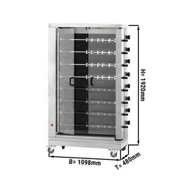 Elektryczny grill do kurczaków – płyta ceramiczna – 38,4 kW – z 8 rożnami, mieszczącymi do 48 kurczaków
