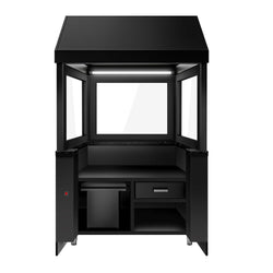 Grill gazowy TORONTO - 1100 mm - drewniany panel przedni - czarny granitowy blat roboczy kuchenny - szyba żaroodporna