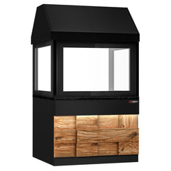 Grill na węgiel drzewny TORONTO - 1100 mm - drewniany panel przedni - blat roboczy kuchenny z czarnego granitu - szyba żaroodporna