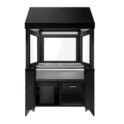 Grill na węgiel drzewny TORONTO - 1100 mm - drewniany panel przedni - blat roboczy kuchenny z czarnego granitu - szyba żaroodporna