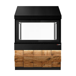 Grill gazowy TORONTO - 1500 mm - drewniany panel przedni - czarny granitowy blat roboczy kuchenny - szyba żaroodporna