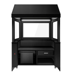 Grill gazowy TORONTO - 1500 mm - drewniany panel przedni - czarny granitowy blat roboczy kuchenny - szyba żaroodporna