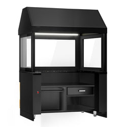 Grill gazowy TORONTO - 1500 mm - drewniany panel przedni - czarny granitowy blat roboczy kuchenny - szyba żaroodporna