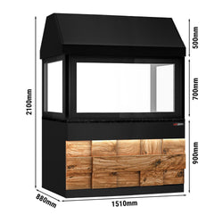 Grill na węgiel drzewny TORONTO - 1500 mm - drewniany panel przedni - blat roboczy kuchenny z czarnego granitu - szyba żaroodporna