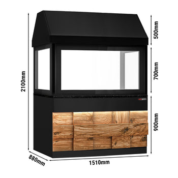 Grill na węgiel drzewny TORONTO - 1500 mm - drewniany panel przedni - blat roboczy kuchenny z czarnego granitu - szyba żaroodporna - Prime Gastro