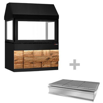 Grill na węgiel drzewny TORONTO - 1500 mm - drewniany panel przedni - blat roboczy kuchenny z czarnego granitu - szyba żaroodporna - Prime Gastro