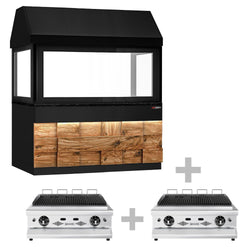 Grill gazowy TORONTO - 1900 mm - drewniany panel przedni - czarny granitowy blat roboczy kuchenny - szyba żaroodporna