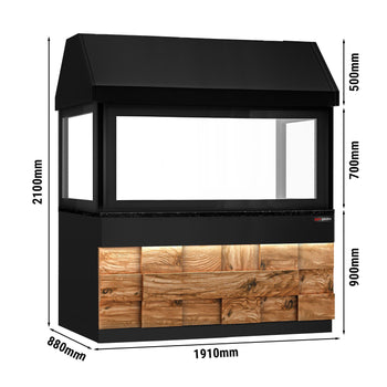 Grill na węgiel drzewny TORONTO - 1900 mm - drewniany panel przedni - blat roboczy kuchenny z czarnego granitu - szyba żaroodporna - Prime Gastro