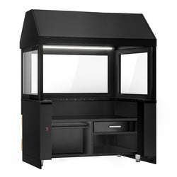 Grill na węgiel drzewny TORONTO - 1900 mm - drewniany panel przedni - blat roboczy kuchenny z czarnego granitu - szyba żaroodporna