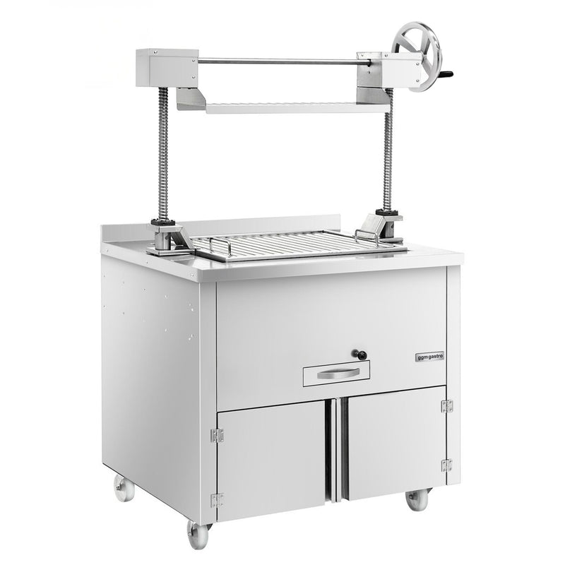 Grill węglowy - 800mm - z podnośnikiem i 2 szufladami - ruszt: 660x530mm