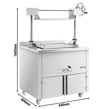 Grill węglowy - 800mm - z podnośnikiem i 2 szufladami - ruszt: 660x530mm