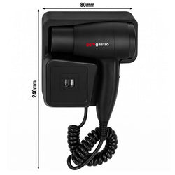 Suszarka do włosów z uchwytem ściennym – ciepłe i zimne powietrze – 2 porty USB – 1,3 kW