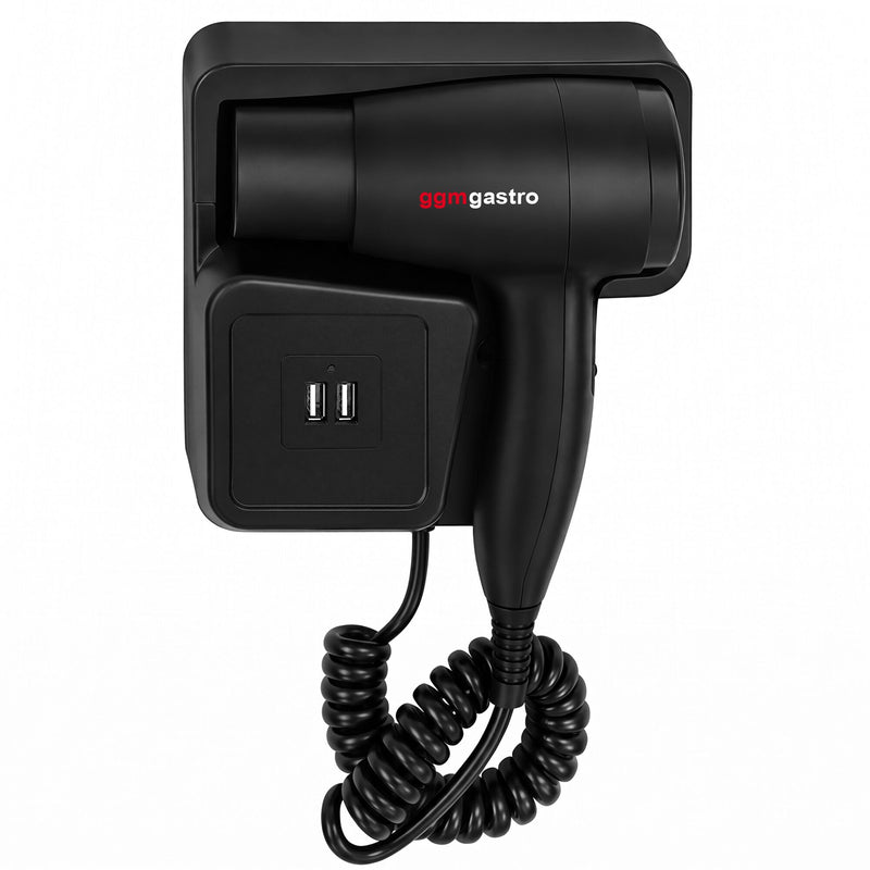 Suszarka do włosów z uchwytem ściennym – ciepłe i zimne powietrze – 2 porty USB – 1,3 kW