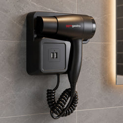 Suszarka do włosów z uchwytem ściennym – ciepłe i zimne powietrze – 2 porty USB – 1,3 kW