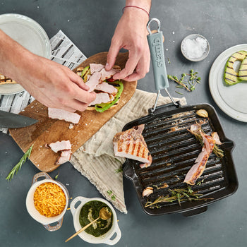 STAUB | PATELNIE GRILLOWE - Patelnia grillowa - 240x240mm - Żeliwo - Czarny - Prime Gastro