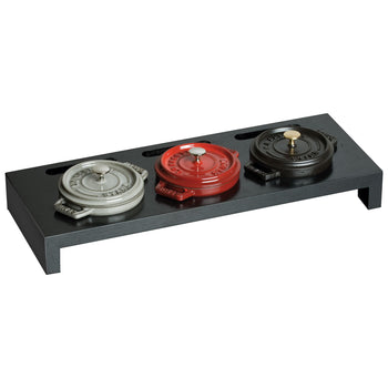 STAUB | SPECIALITIES - Stojak drewniany na 3 mini Cocotte - 420x160mm - Włókno drzewne - Czarny - Prime Gastro