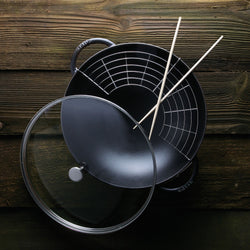 STAUB | SPECIALITIES - Wok ze szklaną pokrywą - Ø 370mm - Żeliwo - Czarny