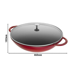 STAUB | SPECIALITIES - Wok ze szklaną pokrywą - Ø 370mm - Żeliwo - Wiśniowy czerwony