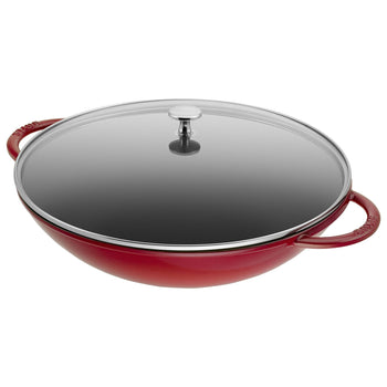 STAUB | SPECIALITIES - Wok ze szklaną pokrywą - Ø 370mm - Żeliwo - Wiśniowy czerwony - Prime Gastro