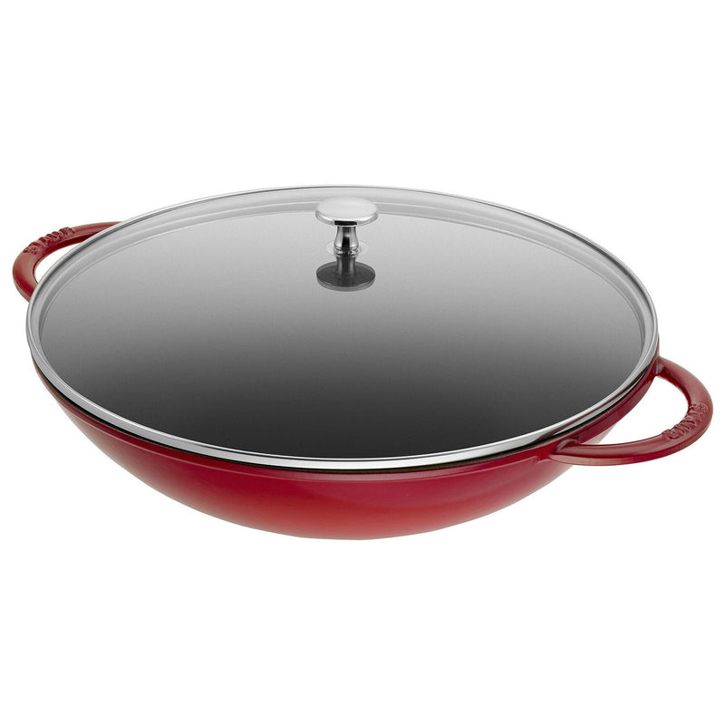 STAUB | SPECIALITIES - Wok ze szklaną pokrywą - Ø 370mm - Żeliwo - Wiśniowy czerwony