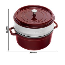 STAUB | LA COCOTTE - Cocotte z wkładką do gotowania na parze - Ø 260mm - Żeliwo - Grenadynowa czerwień