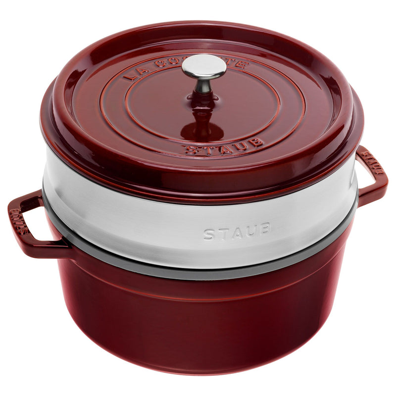 STAUB | LA COCOTTE - Cocotte z wkładką do gotowania na parze - Ø 260mm - Żeliwo - Grenadynowa czerwień