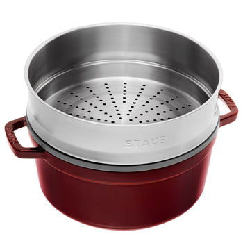 STAUB | LA COCOTTE - Cocotte z wkładką do gotowania na parze - Ø 260mm - Żeliwo - Grenadynowa czerwień - Prime Gastro