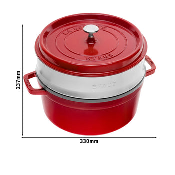 STAUB | LA COCOTTE - Cocotte z wkładem do gotowania na parze - Ø 260 mm - Żeliwo - Wiśniowa czerwień - Prime Gastro