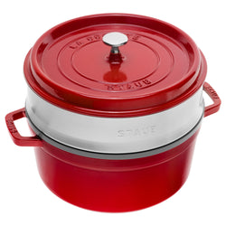 STAUB | LA COCOTTE - Cocotte z wkładem do gotowania na parze - Ø 260 mm - Żeliwo - Wiśniowa czerwień
