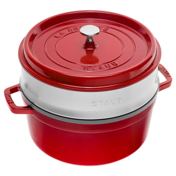 STAUB | LA COCOTTE - Cocotte z wkładem do gotowania na parze - Ø 260 mm - Żeliwo - Wiśniowa czerwień - Prime Gastro