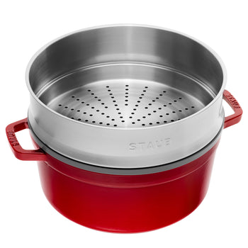 STAUB | LA COCOTTE - Cocotte z wkładem do gotowania na parze - Ø 260 mm - Żeliwo - Wiśniowa czerwień - Prime Gastro