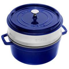 STAUB | LA COCOTTE - Cocotte z wkładem do gotowania na parze - Ø 260 mm - Żeliwo - Ciemnoniebieski