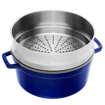 STAUB | LA COCOTTE - Cocotte z wkładem do gotowania na parze - Ø 260 mm - Żeliwo - Ciemnoniebieski - Prime Gastro