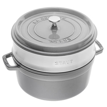 STAUB | LA COCOTTE - Cocotte z wkładem do gotowania na parze - Ø 260 mm - Żeliwo - Grafitowy szary - Prime Gastro