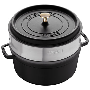 STAUB | LA COCOTTE - Cocotte z wkładem do gotowania na parze - Ø 260 mm - Żeliwo - Czarny - Prime Gastro