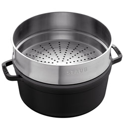 STAUB | LA COCOTTE - Cocotte z wkładem do gotowania na parze - Ø 240 mm - Żeliwo - Czarny