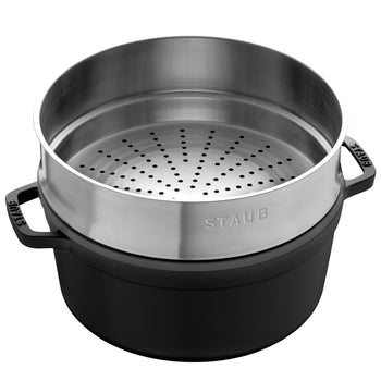 STAUB | LA COCOTTE - Cocotte z wkładem do gotowania na parze - Ø 240 mm - Żeliwo - Czarny - Prime Gastro
