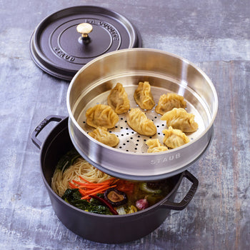 STAUB | LA COCOTTE - Cocotte z wkładem do gotowania na parze - Ø 260 mm - Żeliwo - Czarny - Prime Gastro